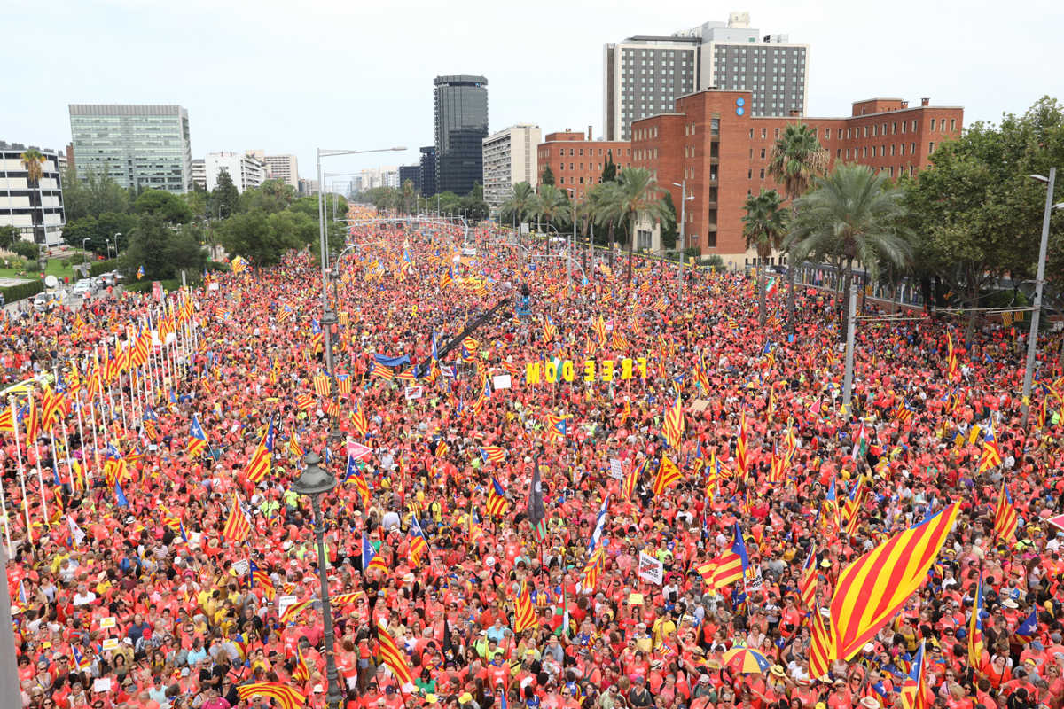 Els concentrats han ocupat uns sis quilòmetres de recorregut entre la Plaça de les Glòries i el Palau Reial.