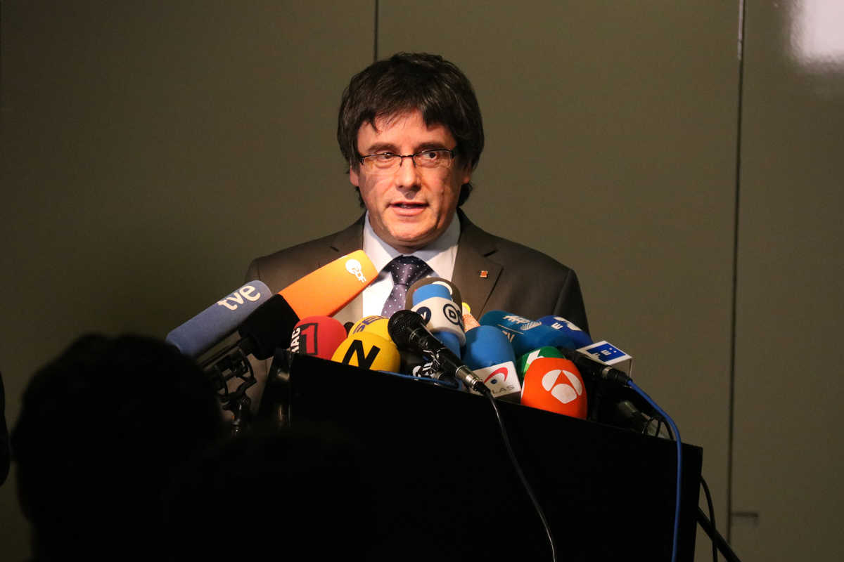 Carles Puigdemont en una roda de premsa a Berlín el 15 de maig.