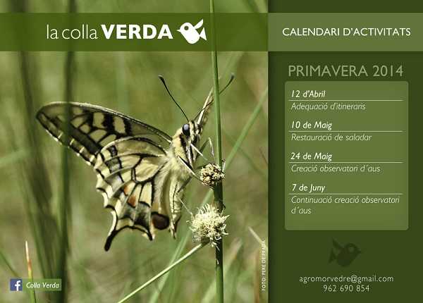 Calendari de les pròximes activitats de l'entitat ecologista Colla Verda.