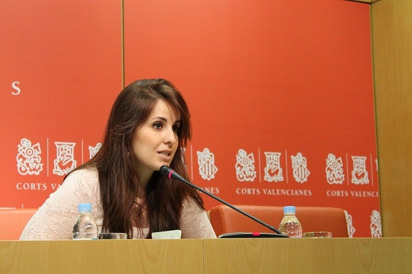 La diputada d’EUPV Esther López Barceló, hui en la roda de premsa.