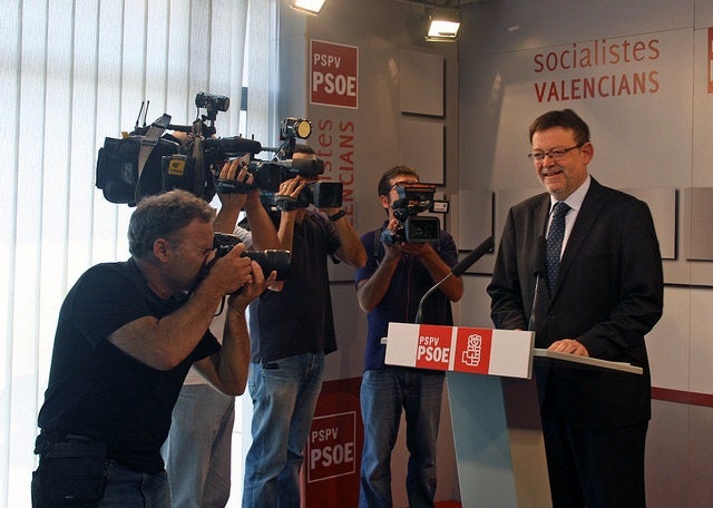 El secretari general del PSPV-PSOE, Ximo Puig, durant la roda de premsa celebrada aquest dimarts.