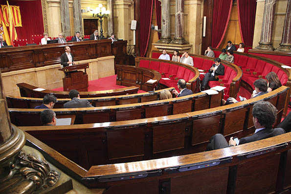 Joan Herrera, líder d'ICV-EUiA, intervenint el debat de la moció sobre el referèndum de la monarquia.