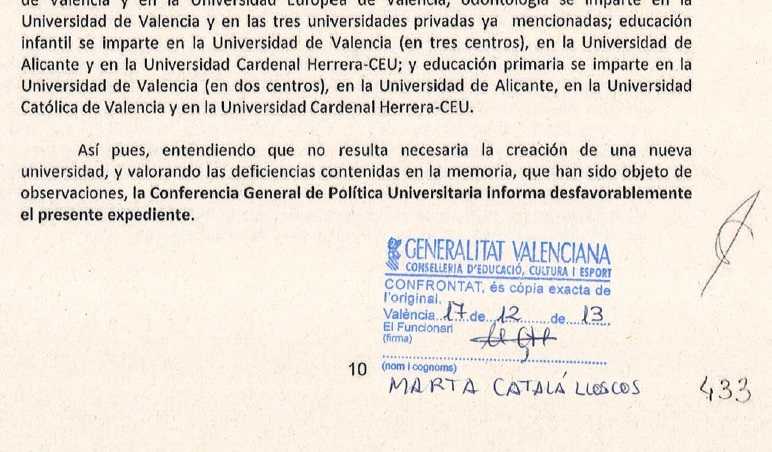 Imatge d'un fragment de l'informe desfavorable.