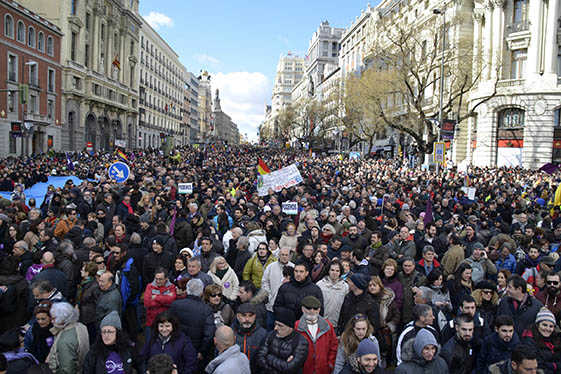 Aspecte general de la manifestació, al centre de Madrid.