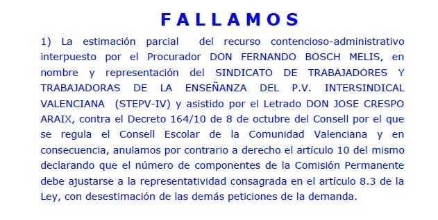 Imatge de la sentència del TSJ valencià.