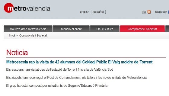 Imatge del titular de Metrovalència. 