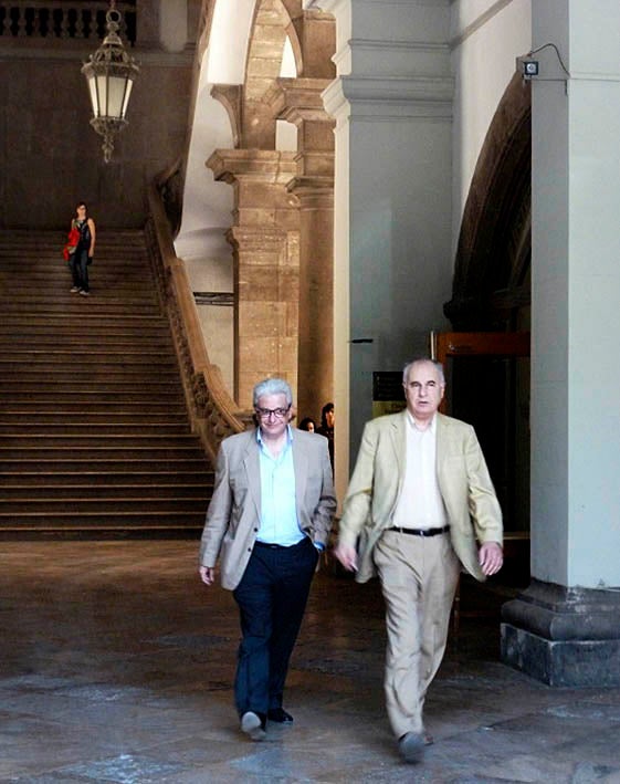 Rafael Blasco i el seu advocat, Xavier Boix (esquerra), hui.