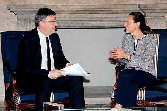 Ximo Puig, reunit amb la presidenta del TSJ del País Valencià, Pilar de la Oliva, aquest dimecres.