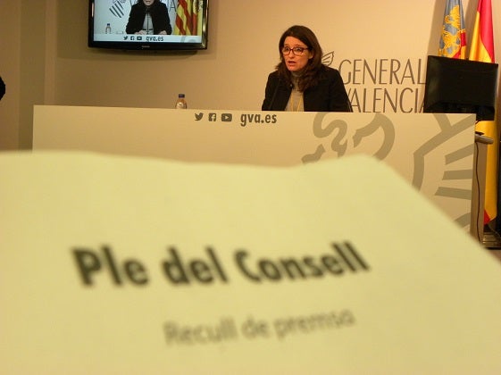 Mònica Oltra en la roda de premsa posterior al Ple del Consell.