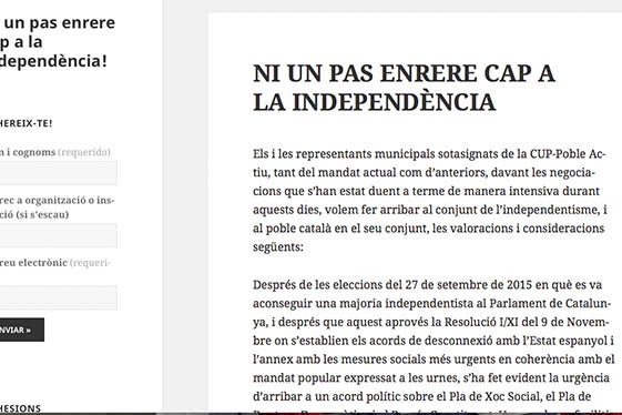 Una imatge del manifest dels regidors de la CUP-Poble Actiu.