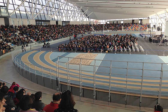 Aspecte general de la pista d'atletisme coberta de Sabadell, aquest matí.