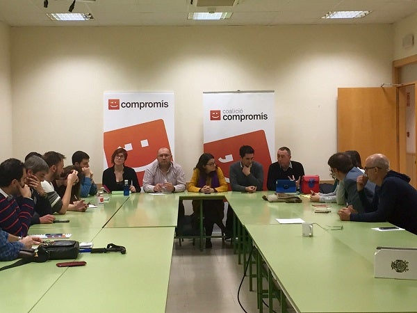 Un moment de la reunió de l'Executiva de Compromís, hui.