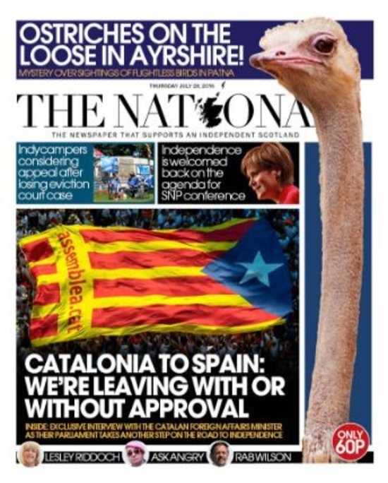 Portada de l'edició en paper del diari escocès 'The National' que titula aquest dijous 28 de juliol ‘Catalunya a Espanya: marxarem amb o sense consentiment’.