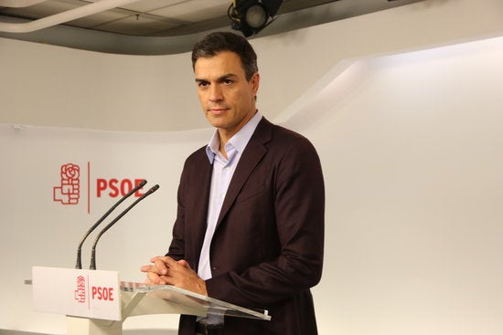Pedro Sánchez, durant la seua compareixença davant els mitjans.