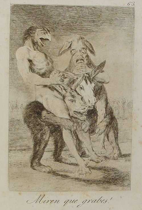 Goya, "Miren qué graves!", sèrie de los "Caprichos", nº 63, 1799, aiguafort
