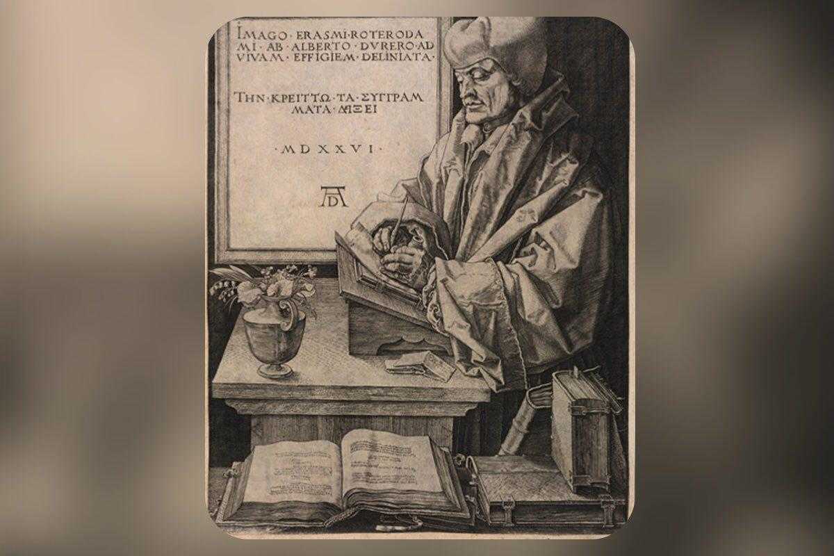 Albrecht Dürer, 'Erasme de Rotterdam', 1526. Gravat al burí