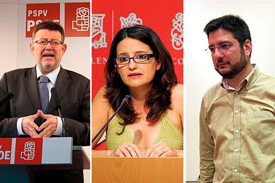 Puig (PSPV), Oltra (Compromís) i Blanco (EUPV).