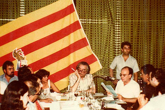 Estellés amb Fuster i Valor en l'acte d'homenatge de Borrianenca de Cultura a les Forces de la Cultura del País Valencià, 1979.