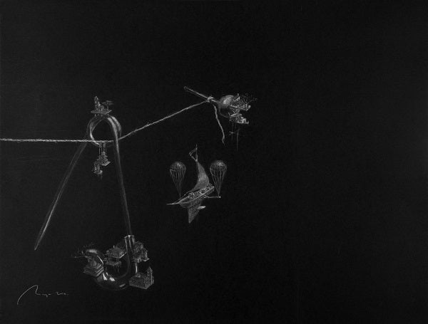 Pendiente de un hilo, obra pictòrica de Miguel Àngel López Gónzalez.