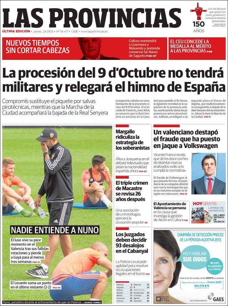 Portada del diari Las Provincias.