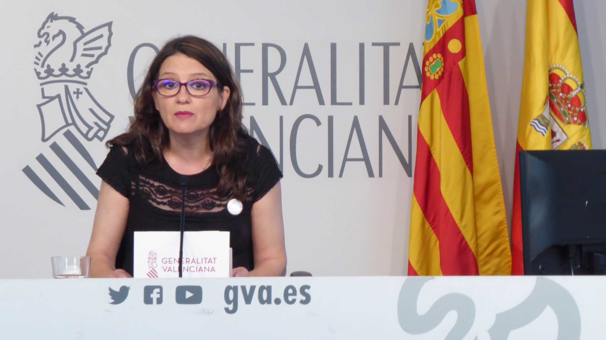 La vicepresidenta de la Generalitat, Mónica Oltra, durant la roda de premsa d'aquest divendres després de ple del Consell.