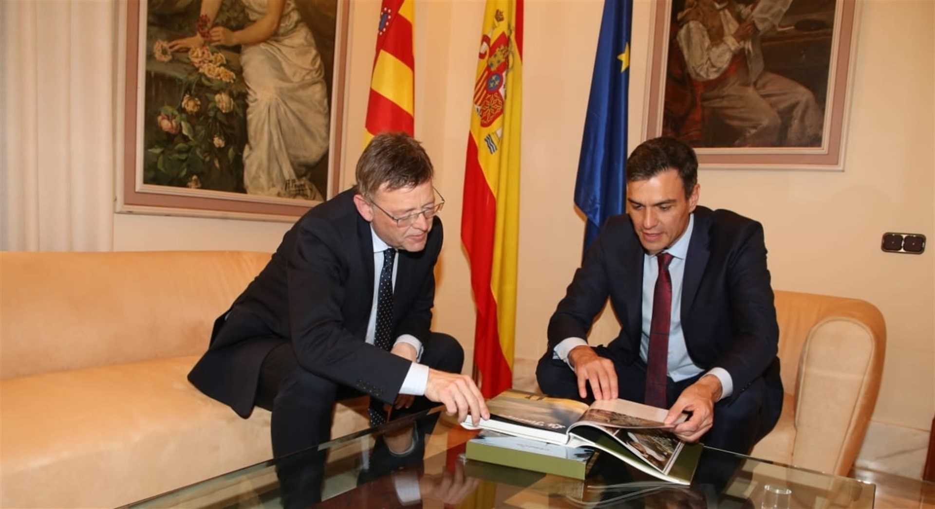 El president del govern espanyol, Pedro Sánchez, i el president de la Generalitat, Ximo Puig, durant la reunió que van mantindre el passat divendres a Castelló.