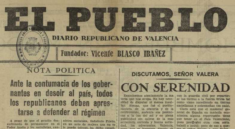 El 12 de novembre de 1894 l'escriptor Vicent Blasco Ibáñez va fundar 'El Pueblo', subtitulat 'Diario republicano de la mañana', per a difondre les seues idees i les seues obres literàries.