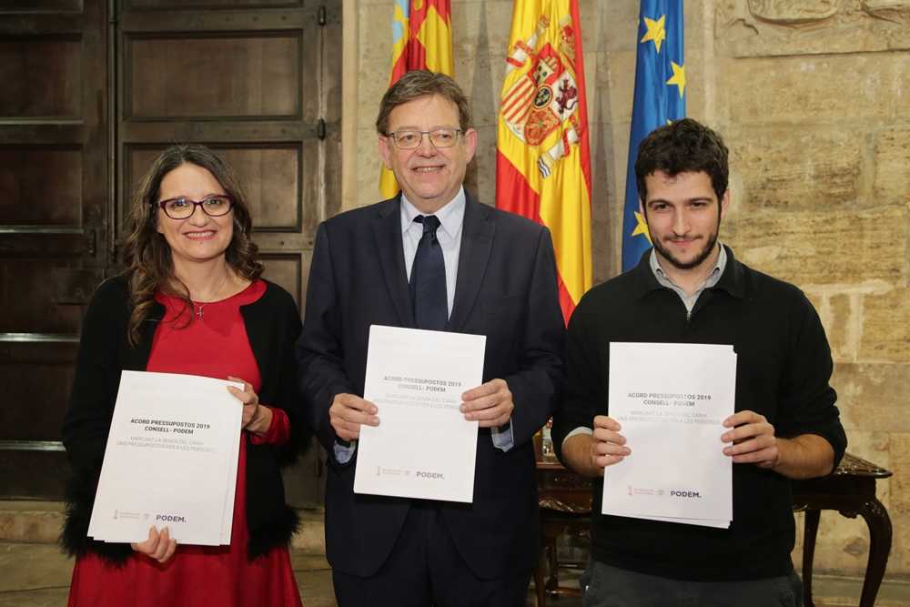 El document que han signat els líders dels tres partits del Botànic recull 66 mesures concretes estructurades en 8 eixos.