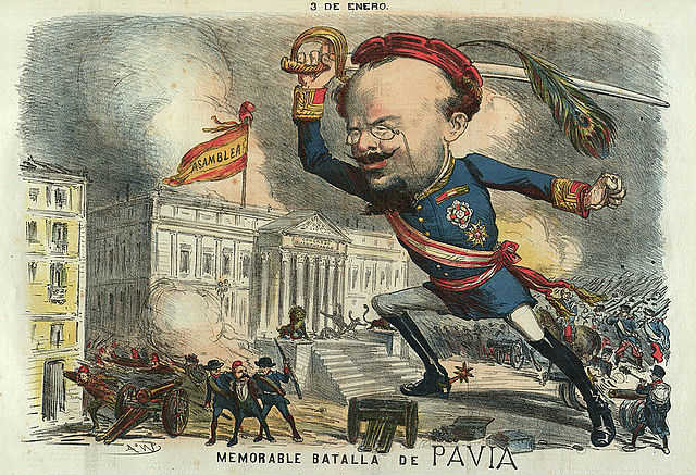 Això sí que és un colpista, el general Pavía entrant al Congrés (1874) per a impedir el nomenament d'un cap de govern.