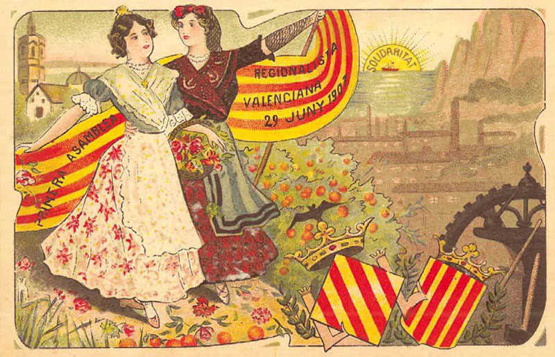 A Faustí Barberà se li atribueix ser el primer valencianista polític. Ell i la societat València Nova foren els organitzadors de la Primera Assembla Regionalista Valenciana (1907). Com veieu, sense taca blava a la senyera.