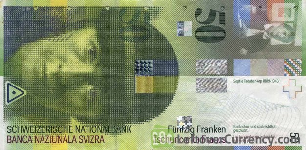 Bitllet de 50 francs suïssos amb la imatge de Sophie Taeuber, 1995