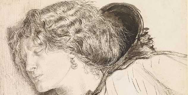 Dante Gabriel Rossetti, 'Trobada - Estudi per al cap de la jove - Fanny Cornforth' (detall), 1859-61. Tinta sobre paper. Birmingham Museum