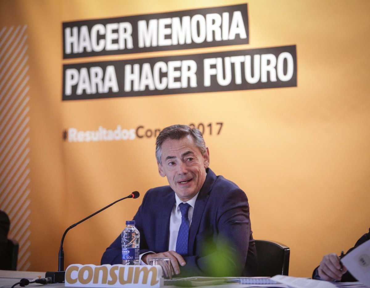 El director general de Consum, Juan Luis Durich, durant la presentació de resultats de 2017 de la cooperativa.