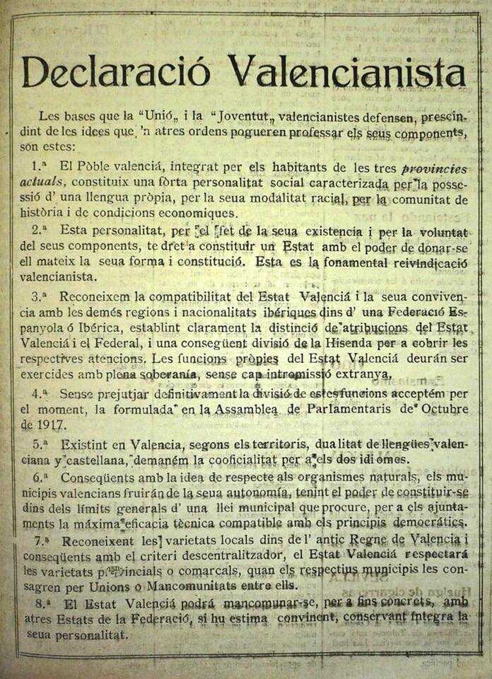 Imatge de detall de la Declaració Valencianista de 1918