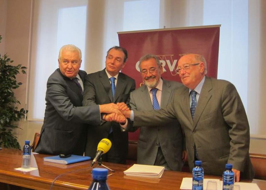 El president de Coepa, Francisco Gómez; el president de la CEV, Salvador Navarro; el president de l'extinta Cierval, José Vicente González; i el president de la CEC, Néstor Pascual, en una imatge d'arxiu