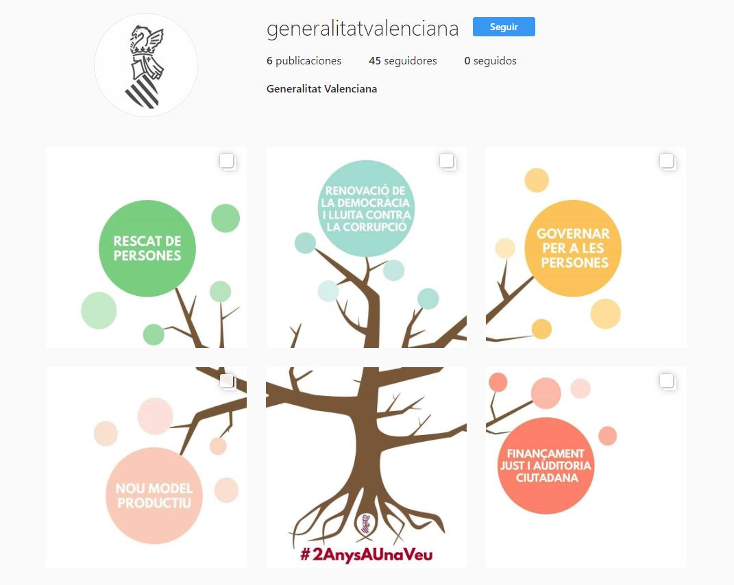 El perfil d'Instagram de la Generalitat s'ha estrenat amb un arbre amb branques que representen els eixos del govern del Botànic