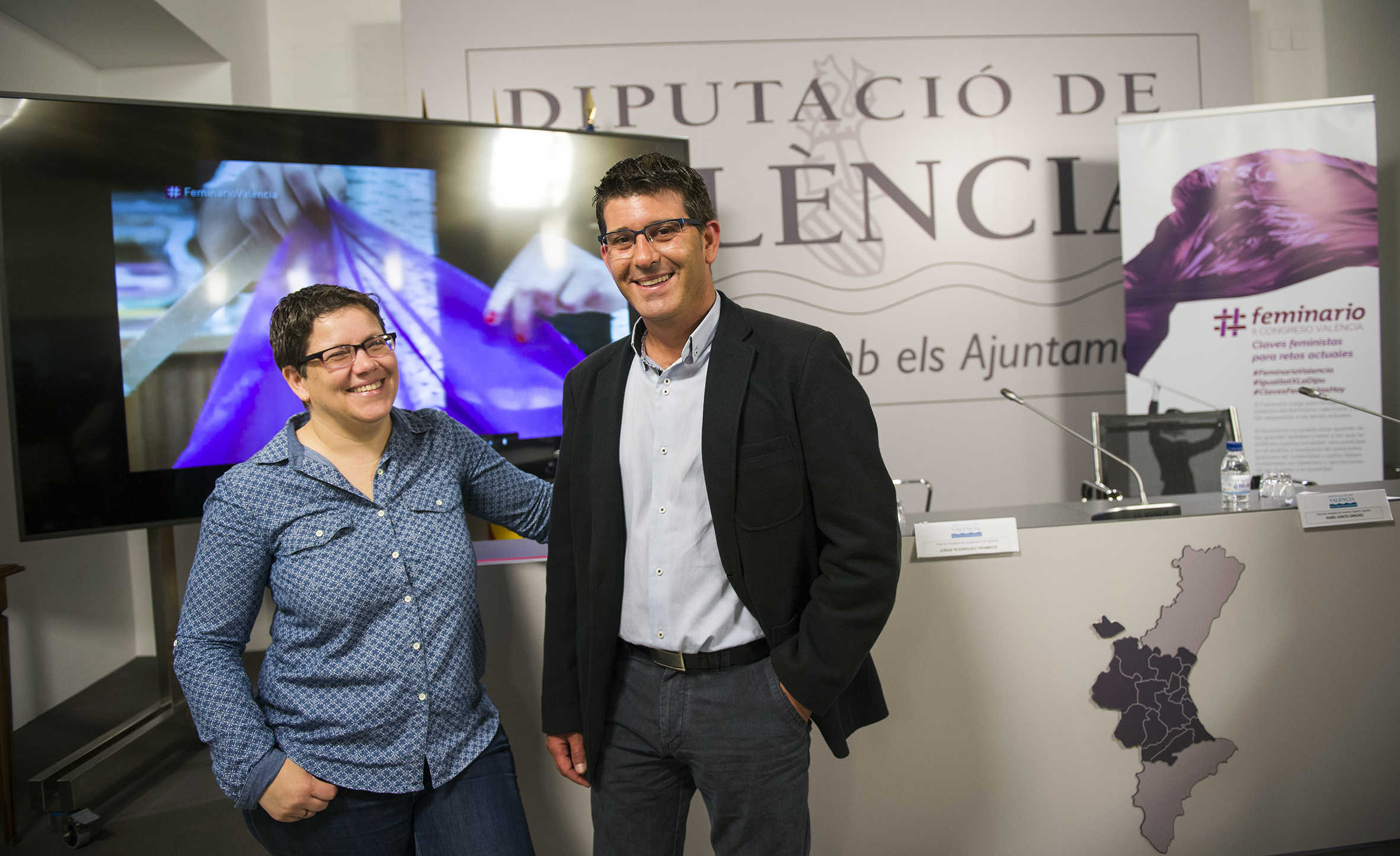 El president de la Diputació de València, Jorge Rodríguez i Isabel García, Diputada d'Igualtat han assenyalat el compromís de la institució per lluitar per acabar amb la violència contra les dones