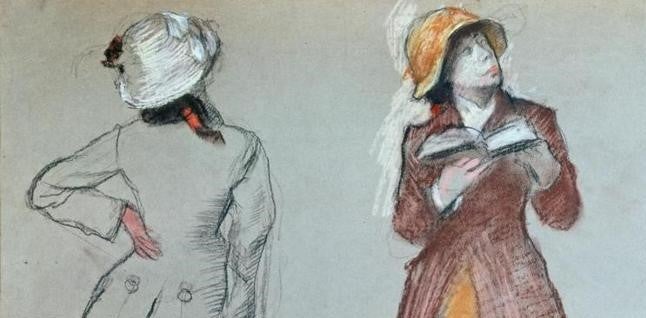 Edgar Degas, estudis de Mary Cassatt al Museu del Louvre (detall), ca.1880. Clarió i pastel sobre paper