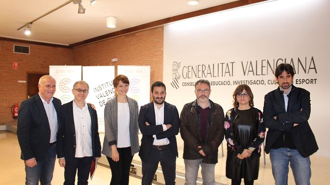 El conseller de Cultura, Vicent Marzà, amb el director i els directors adjunts de l'IVC.
