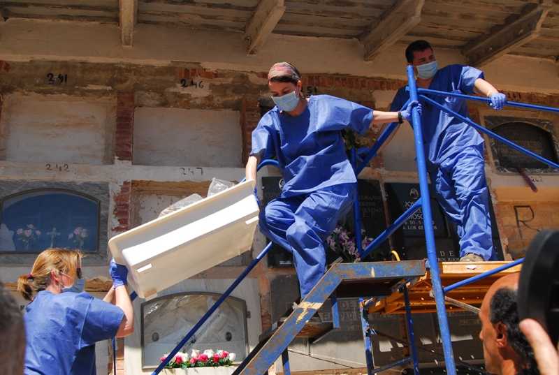 Els experts descendeixen les restes dels nínxols 266 i 267 del cementeri d'Ontinyent.