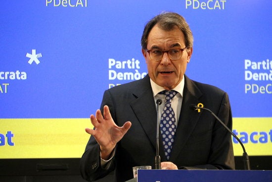 El fins ara president del PDeCAT, Artur Mas, a la roda de premsa on anuncia que deixa el càrrec, el 9 de gener de 2018.