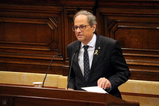 El president de la Generalitat Catalana, Quim Torra, durant una intervenció seua al parlament aquest dimarts.