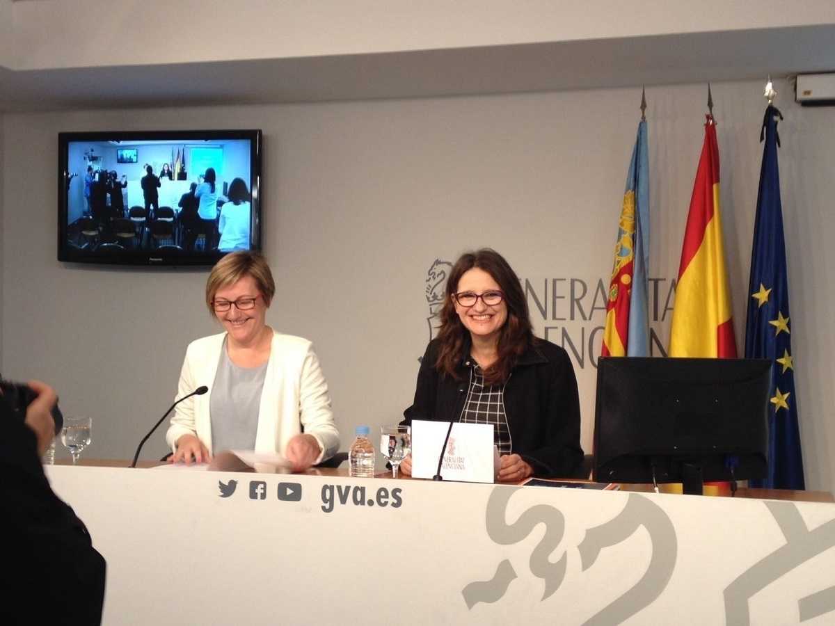 María José Salvador i Mónica Oltra, aquest divendres en la roda de premsa posterior al ple del Consell