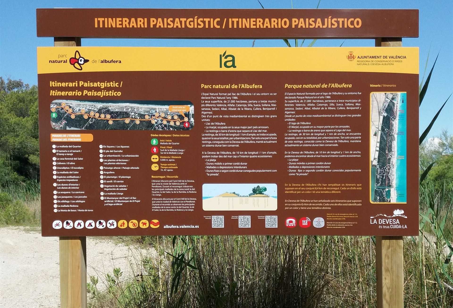 S'han actualitzat els cartells de l'Itinerari Botànic, Itinerari Històric del Saler, Itinerari Lúdic de la platja i l'Itinerari dels Sentits.