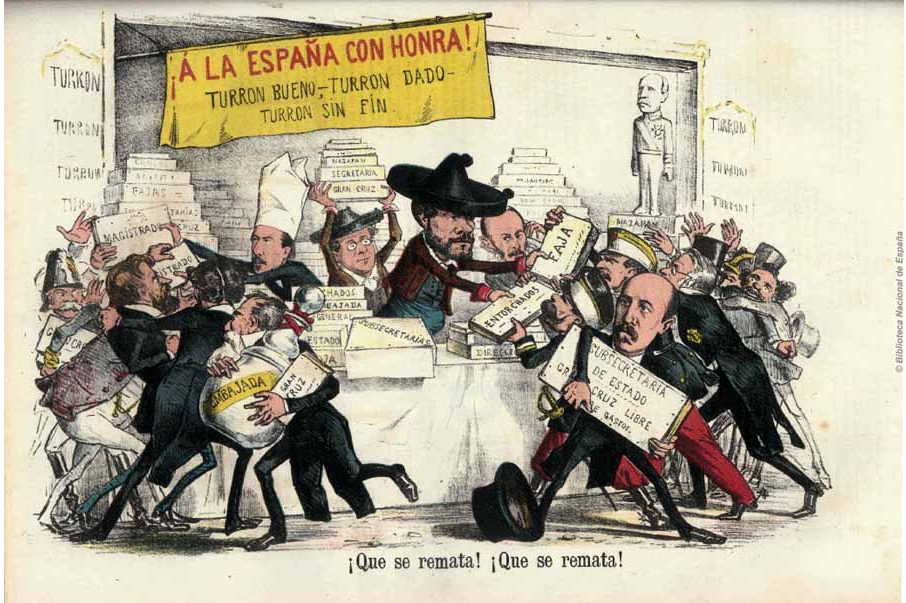 "¡Viva España con honra!" era el lema dels revolucionaris de 1868. Quan la truita es capgirà en 1874, vingueren les crítiques, com les del Partit Moderat, que lamentaven que Espanya seria venuda després del Sexenni Revolucionari. Vaja! Fou regal