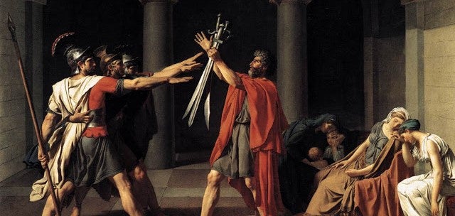 Jacques Louis David, 'El jurament desls Horacis' (detall), 1784