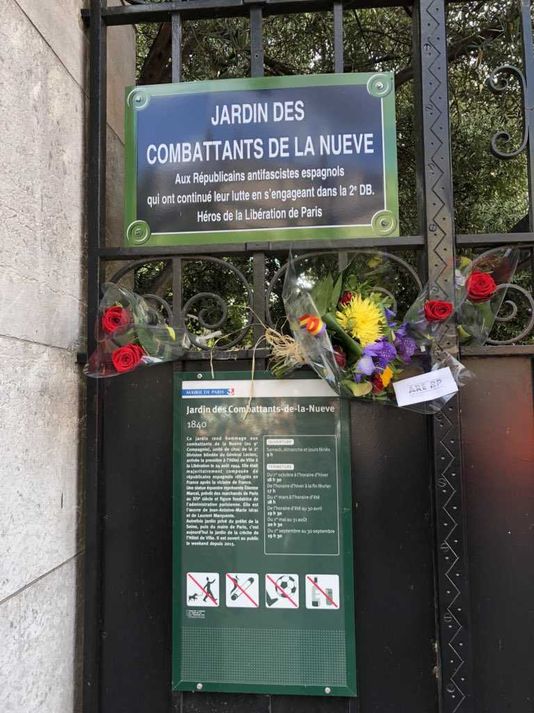 Placa del jardí dedicat als combatents de 'La Nueve', a París.