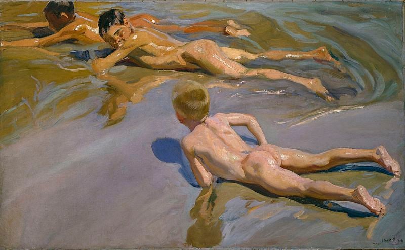 Els 'Chicos en la playa' de Joaquín Sorolla (oli sobre tela; 1910) és una de les huitanta obres d'origen valencià que s'exposen en el Prado de Madrid.