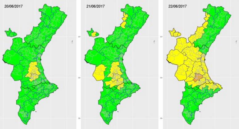 Zones afectades per alertes climatològiques des d'aquest dimarts fins el proper dijous.