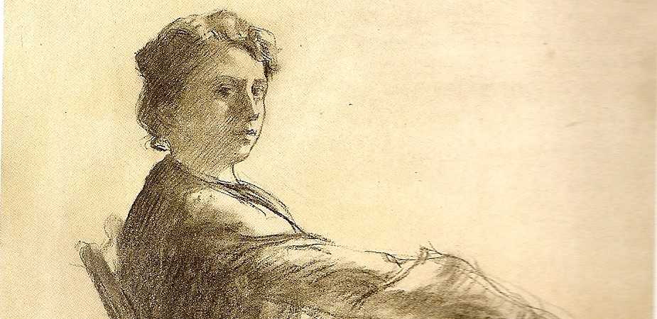 Lluïsa Vidal, 'Autoretrat'(detall), ca. 1900. Carbó sobre paper